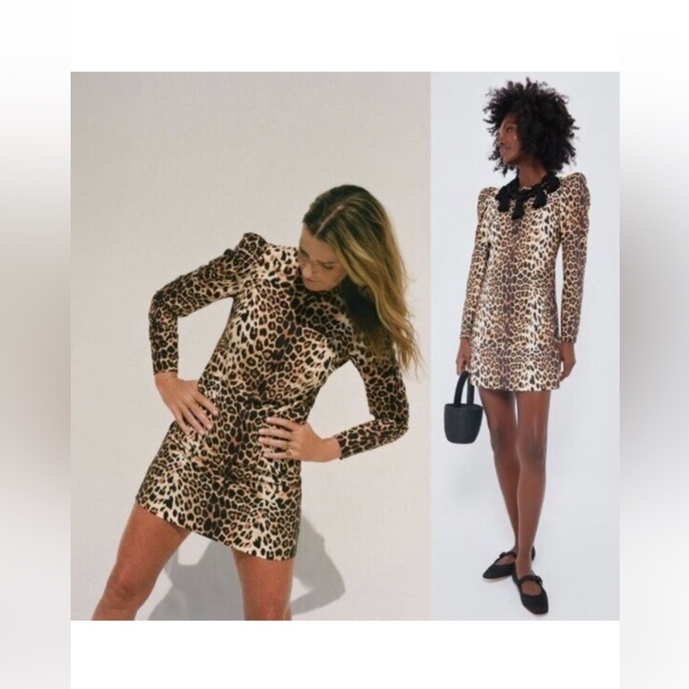 NWT Tuckernuck x India Hicks Leopard Domino Mini Dress S Puff Sleeve - Picture 4 of 15